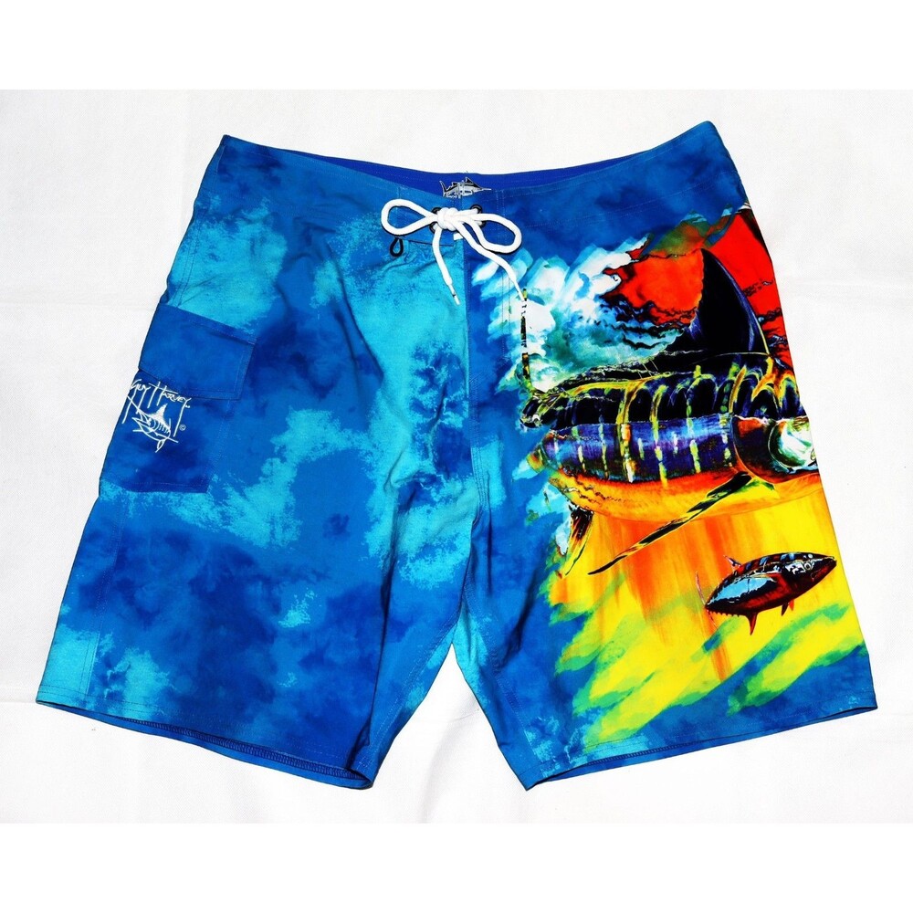 Guy Harvey Men's Board Shorts Swim Beach Trunks Fish‎ Outdoor Graphic Size 38